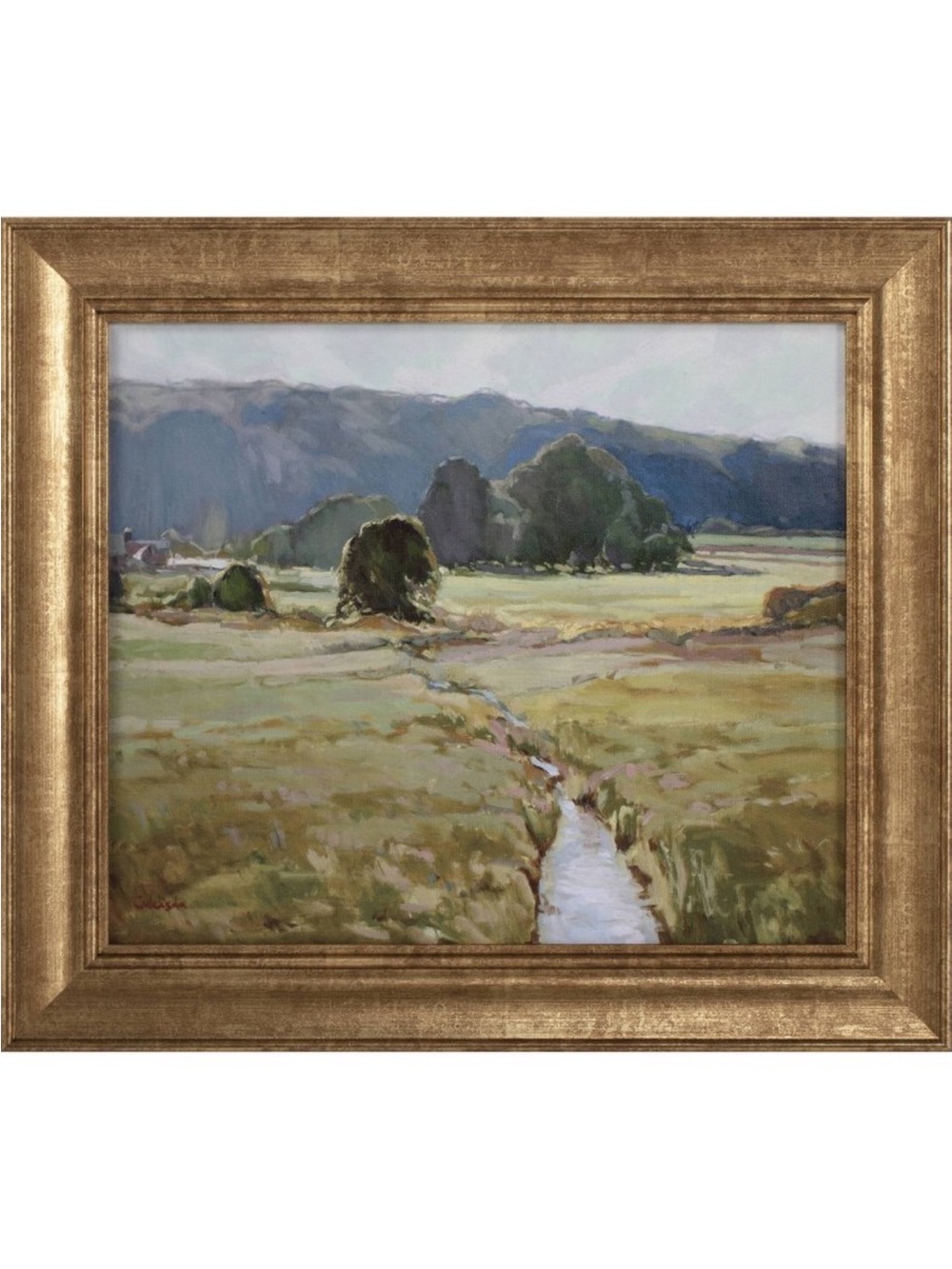 16" x 14" Summer Pasture Framed Wall Art with Brass Frame